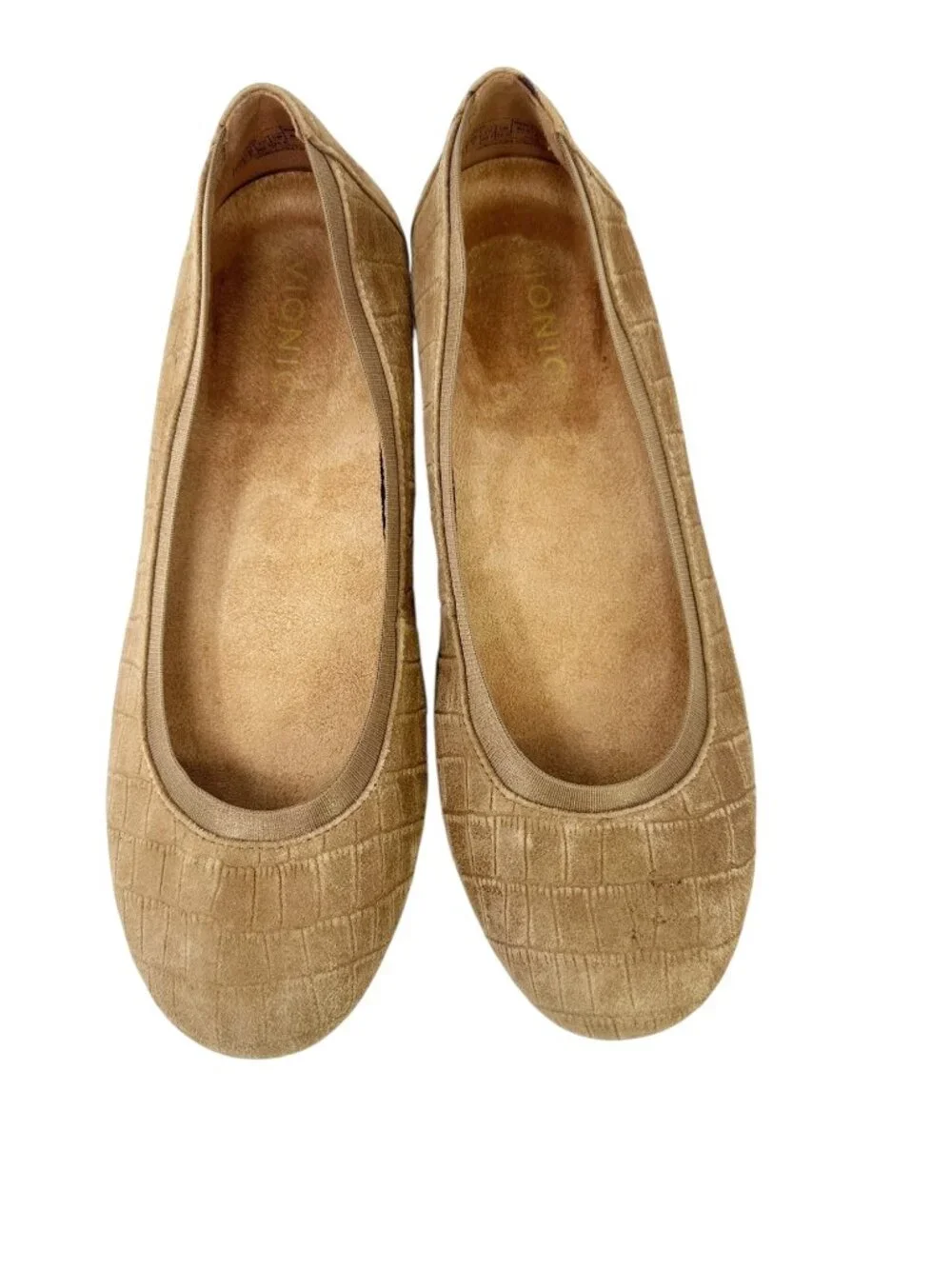 Vionic Anita Ballet Flats Taupe Croc Embossed Suede 9.5